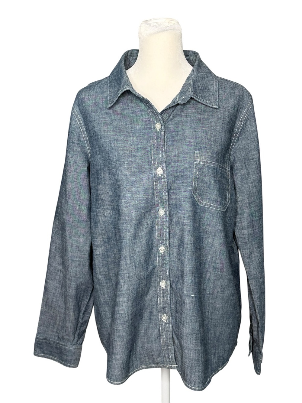 Old Navy Chambray Button-Down Shirt Women L Blue Good Casual Denim